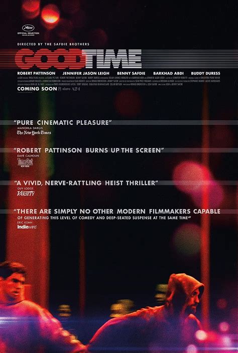 Imdb good time - Good Time was released on May 25, 2017, and also starred Benny Safdie, Robert Pattinson, Taliah Webster, Jennifer Jason Leigh, Barkhad Abdi, and Peter Verby. "After a botched bank robbery lands his younger brother in prison, Connie Nikas embarks on a twisted odyssey through New York City's underworld to get his brother Nick out of jail," …